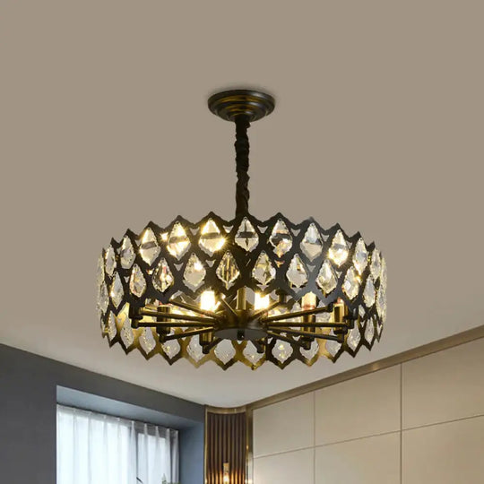 Black Cutouts Ceiling Hanging Light Modern Crystal - Encrusted 16’/21.5’ Wide 6/9 Bulbs Dining