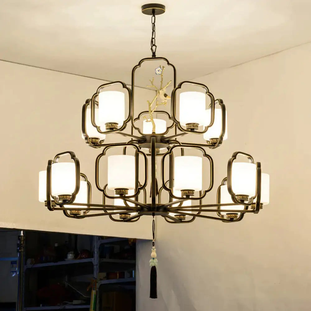 Black Cylinder Chandelier Lighting Fixture Classic Metal 6/8/10 Lights Living Room Drop Pendant