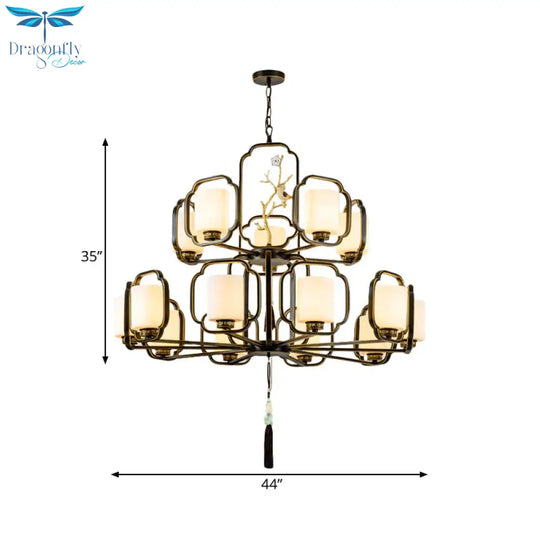 Black Cylinder Chandelier Lighting Fixture Classic Metal 6/8/10 Lights Living Room Drop Pendant