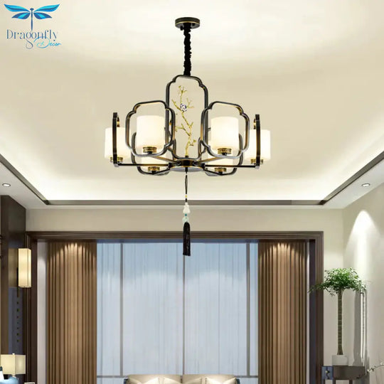 Black Cylinder Chandelier Lighting Fixture Classic Metal 6/8/10 Lights Living Room Drop Pendant