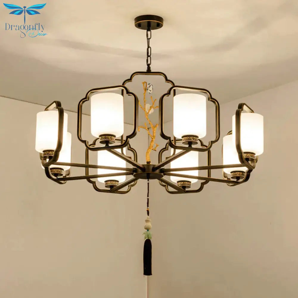 Black Cylinder Chandelier Lighting Fixture Classic Metal 6/8/10 Lights Living Room Drop Pendant