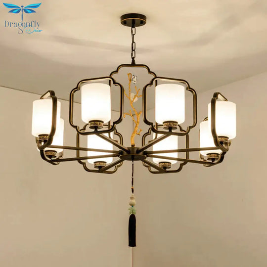 Black Cylinder Chandelier Lighting Fixture Classic Metal 6/8/10 Lights Living Room Drop Pendant