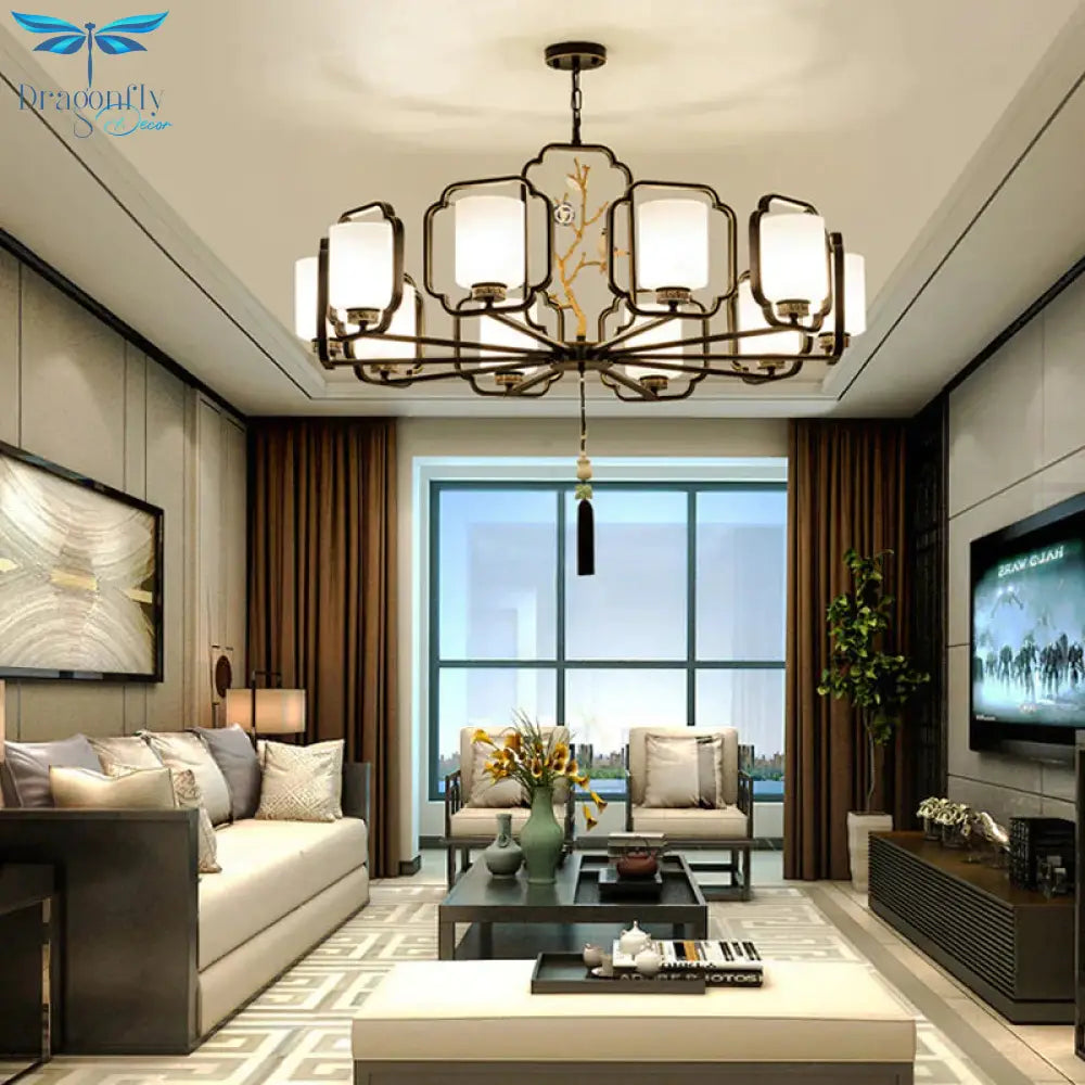 Black Cylinder Chandelier Lighting Fixture Classic Metal 6/8/10 Lights Living Room Drop Pendant