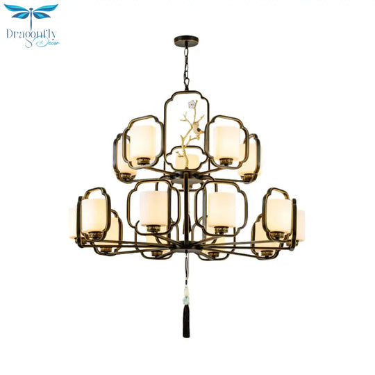 Black Cylinder Chandelier Lighting Fixture Classic Metal 6/8/10 Lights Living Room Drop Pendant