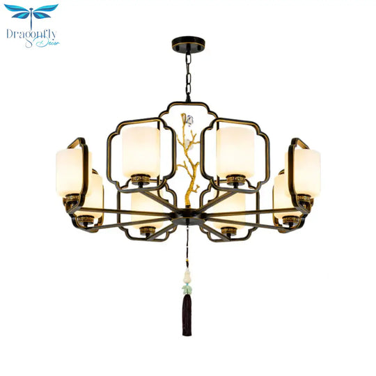 Black Cylinder Chandelier Lighting Fixture Classic Metal 6/8/10 Lights Living Room Drop Pendant