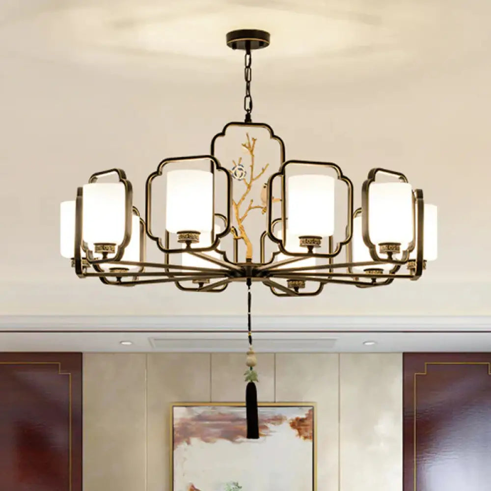 Black Cylinder Chandelier Lighting Fixture Classic Metal 6/8/10 Lights Living Room Drop Pendant