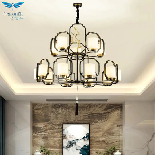 Black Cylinder Chandelier Lighting Fixture Classic Metal 6/8/10 Lights Living Room Drop Pendant