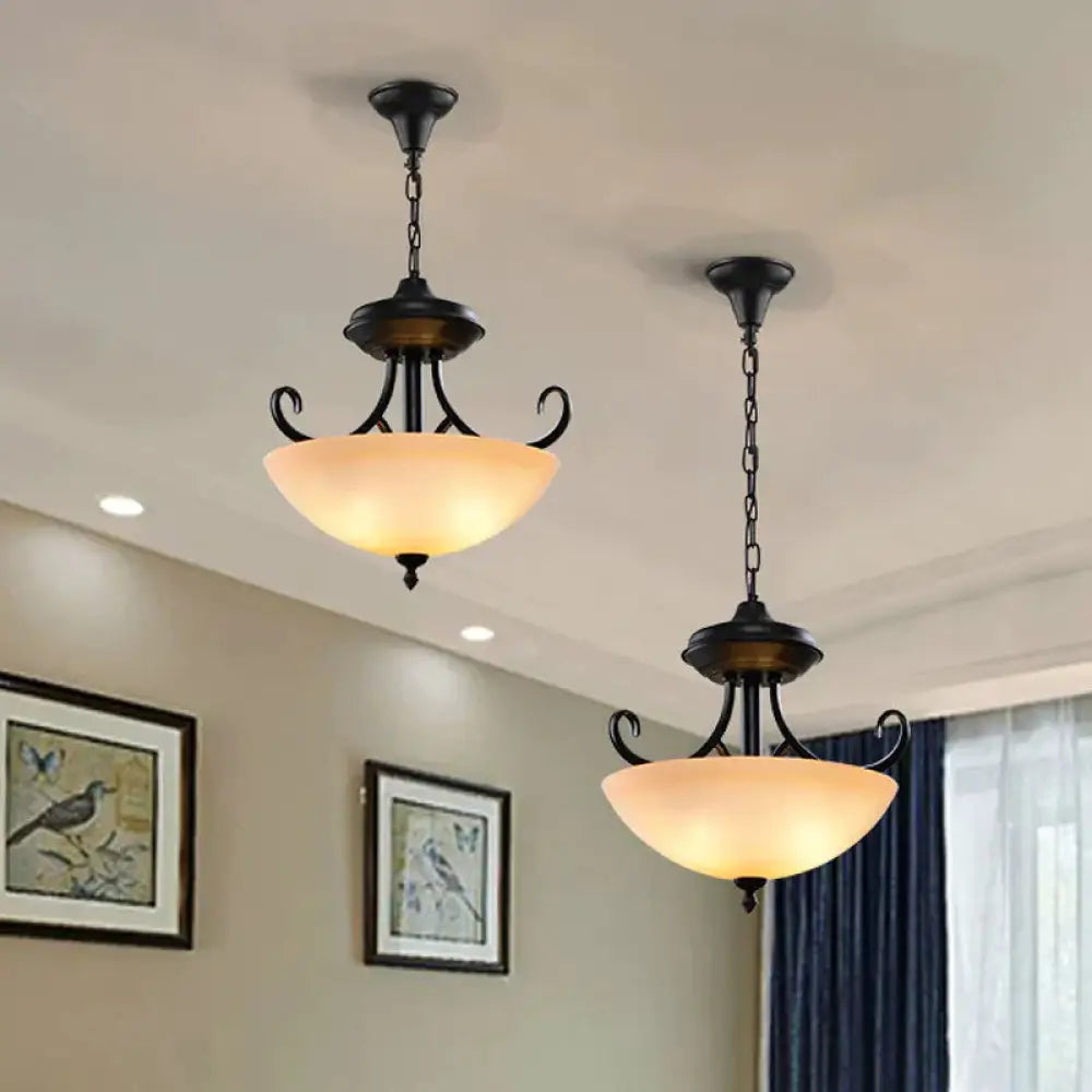 Black Domed Chandelier Lighting Traditional Tan Glass 3 - Head Corridor Hanging Pendant Lamp