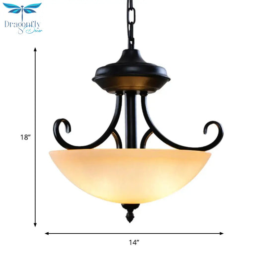 Black Domed Chandelier Lighting Traditional Tan Glass 3 - Head Corridor Hanging Pendant Lamp