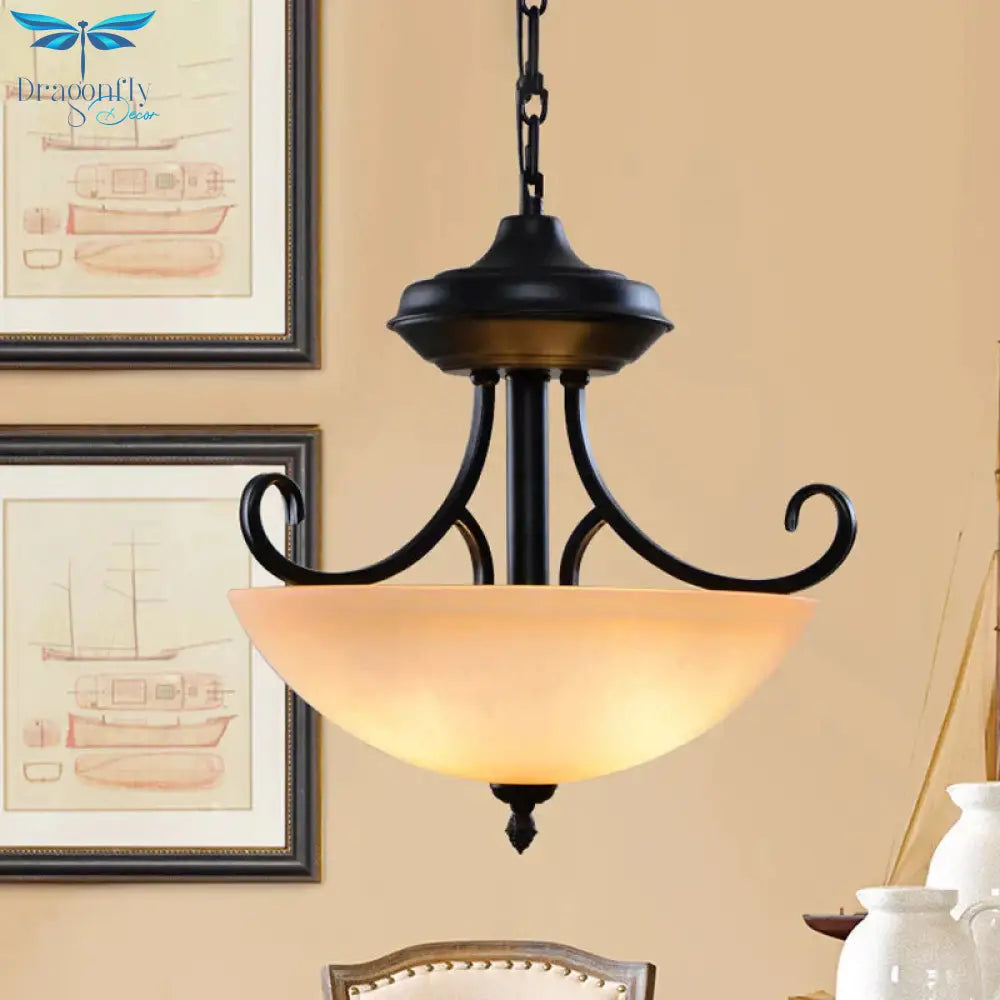 Black Domed Chandelier Lighting Traditional Tan Glass 3 - Head Corridor Hanging Pendant Lamp