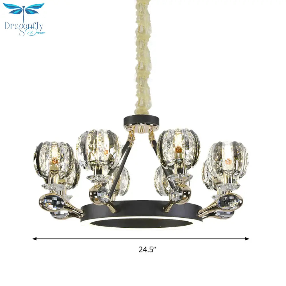 Black Global Chandelier Pendant Light Traditionalism 6/8 Heads Led Crystal Hanging Lamp For Living