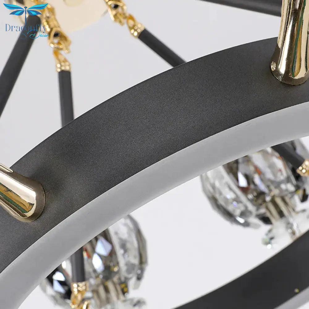 Black Global Chandelier Pendant Light Traditionalism 6/8 Heads Led Crystal Hanging Lamp For Living