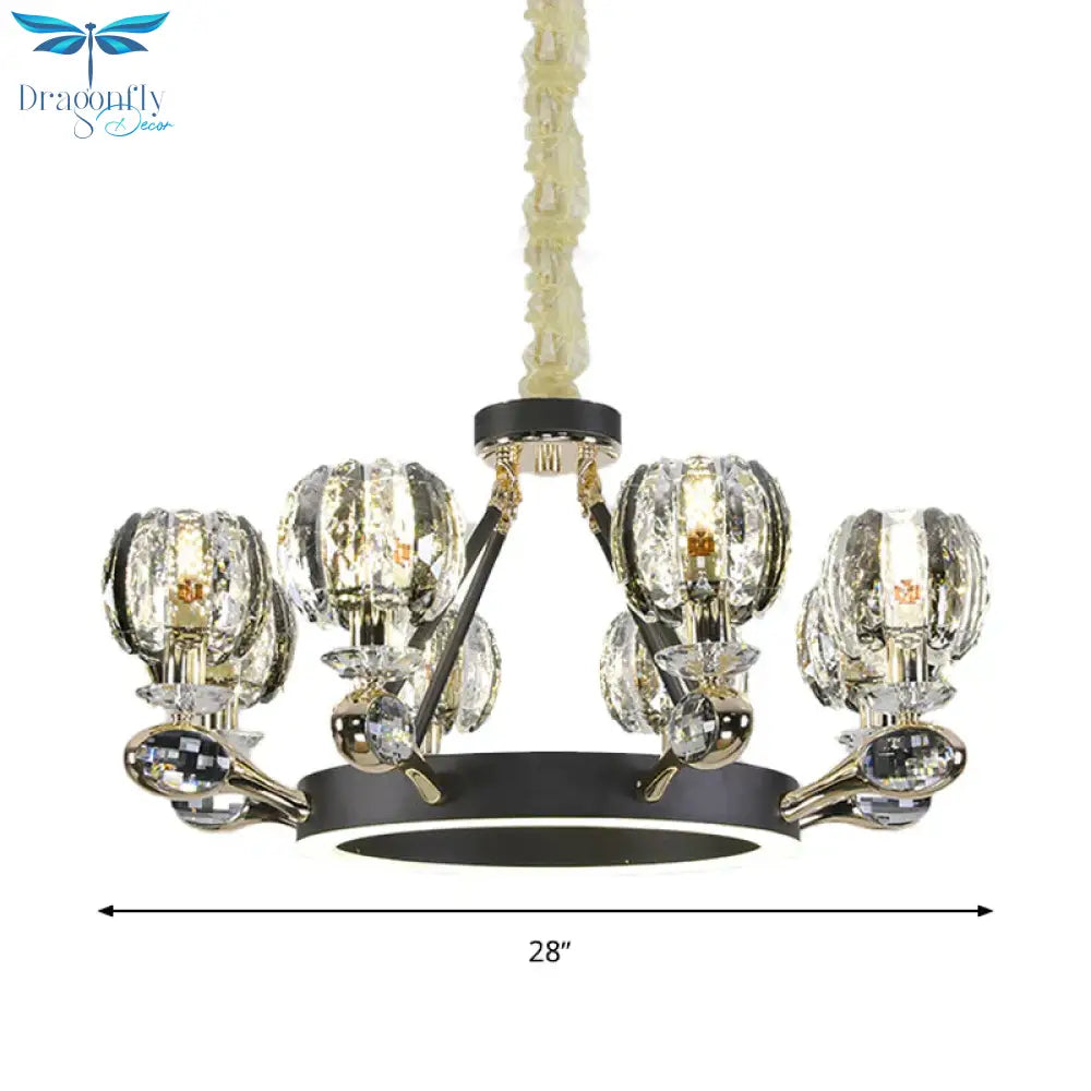 Black Global Chandelier Pendant Light Traditionalism 6/8 Heads Led Crystal Hanging Lamp For Living