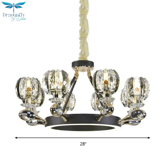 Black Global Chandelier Pendant Light Traditionalism 6/8 Heads Led Crystal Hanging Lamp For Living