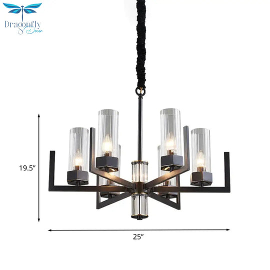 Black Radial Chandelier Vintage Metal 6 - Bulb Dining Table Suspension Pendant Light With Flute