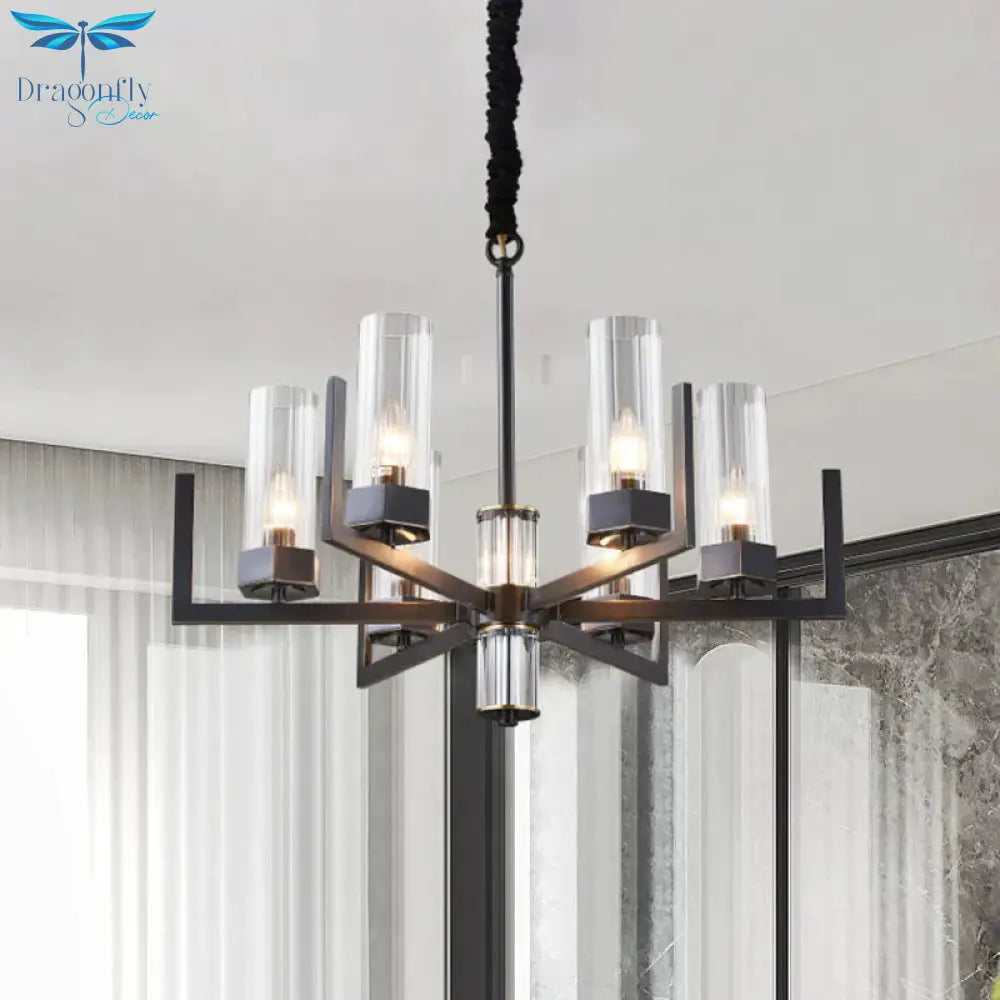 Black Radial Chandelier Vintage Metal 6 - Bulb Dining Table Suspension Pendant Light With Flute