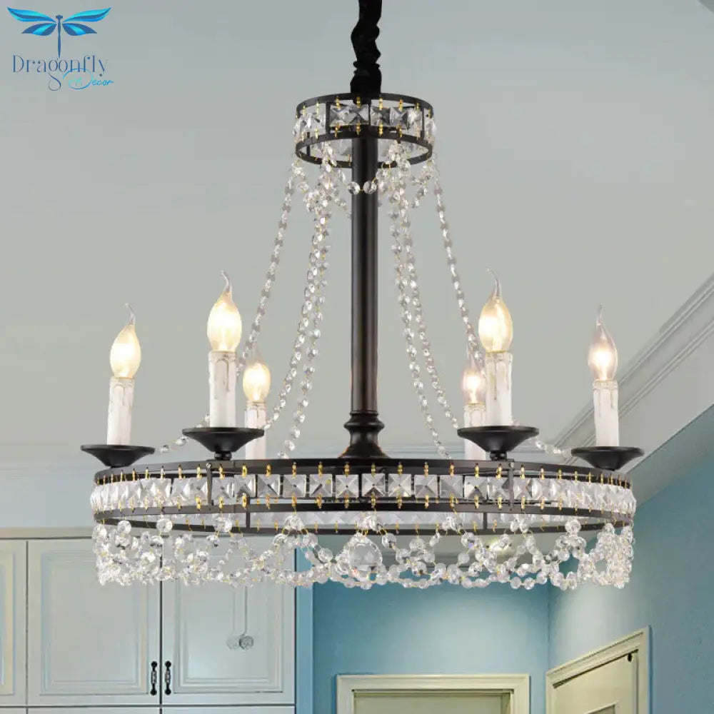 Black Round Chandelier Lamp Nordic Crystal 4/6/8 Heads Pendant Lighting Fixture For Living Room