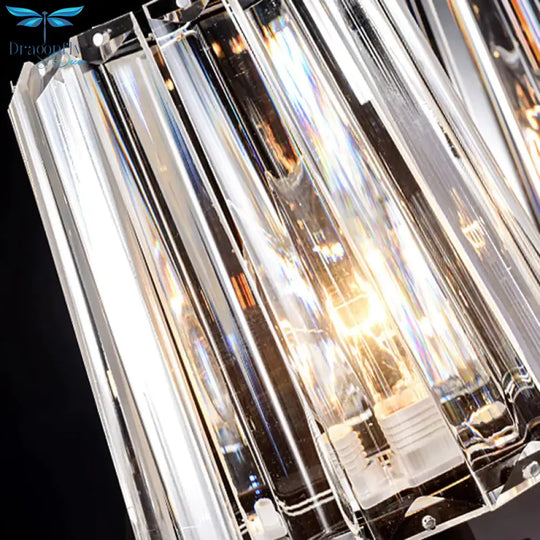 Black Tapered Chandelier Pendant Light Traditional Crystal Block 3/6 Heads Bedroom Hanging Ceiling