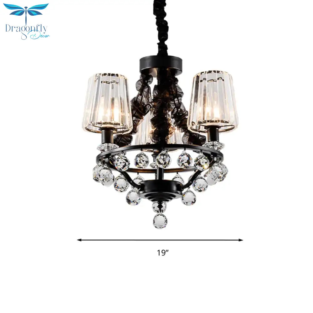 Black Tapered Chandelier Pendant Light Traditional Crystal Block 3/6 Heads Bedroom Hanging Ceiling