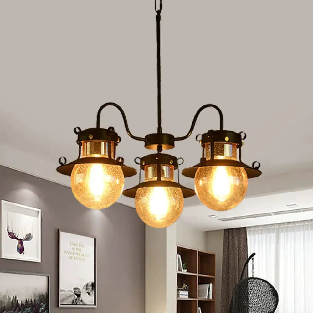 Black Wheel Chandelier Classic Metallic 3/6/8 - Head Living Room Pendant Light Fixture With Globe