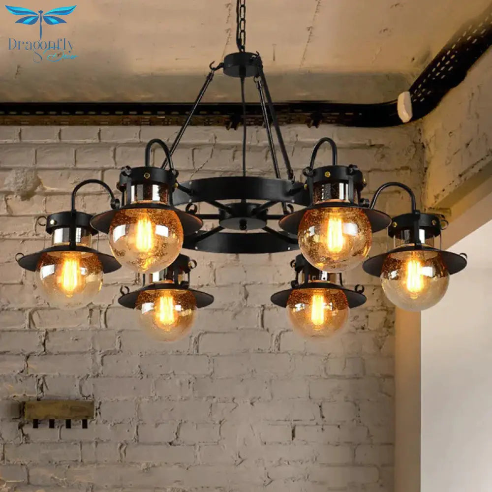 Black Wheel Chandelier Classic Metallic 3/6/8 - Head Living Room Pendant Light Fixture With Globe