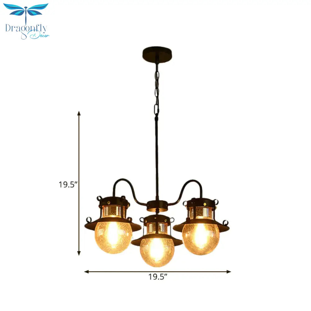 Black Wheel Chandelier Classic Metallic 3/6/8 - Head Living Room Pendant Light Fixture With Globe