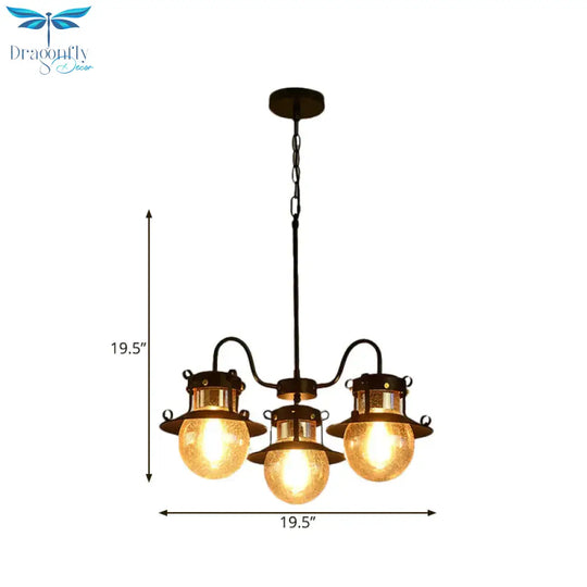 Black Wheel Chandelier Classic Metallic 3/6/8 - Head Living Room Pendant Light Fixture With Globe