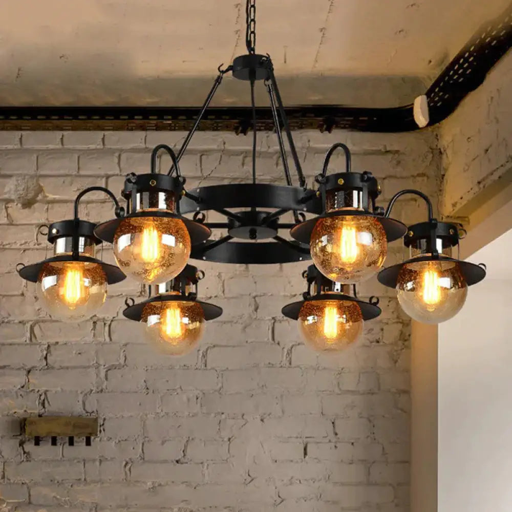 Black Wheel Chandelier Classic Metallic 3/6/8 - Head Living Room Pendant Light Fixture With Globe