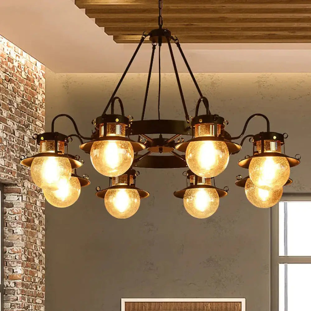 Black Wheel Chandelier Classic Metallic 3/6/8 - Head Living Room Pendant Light Fixture With Globe