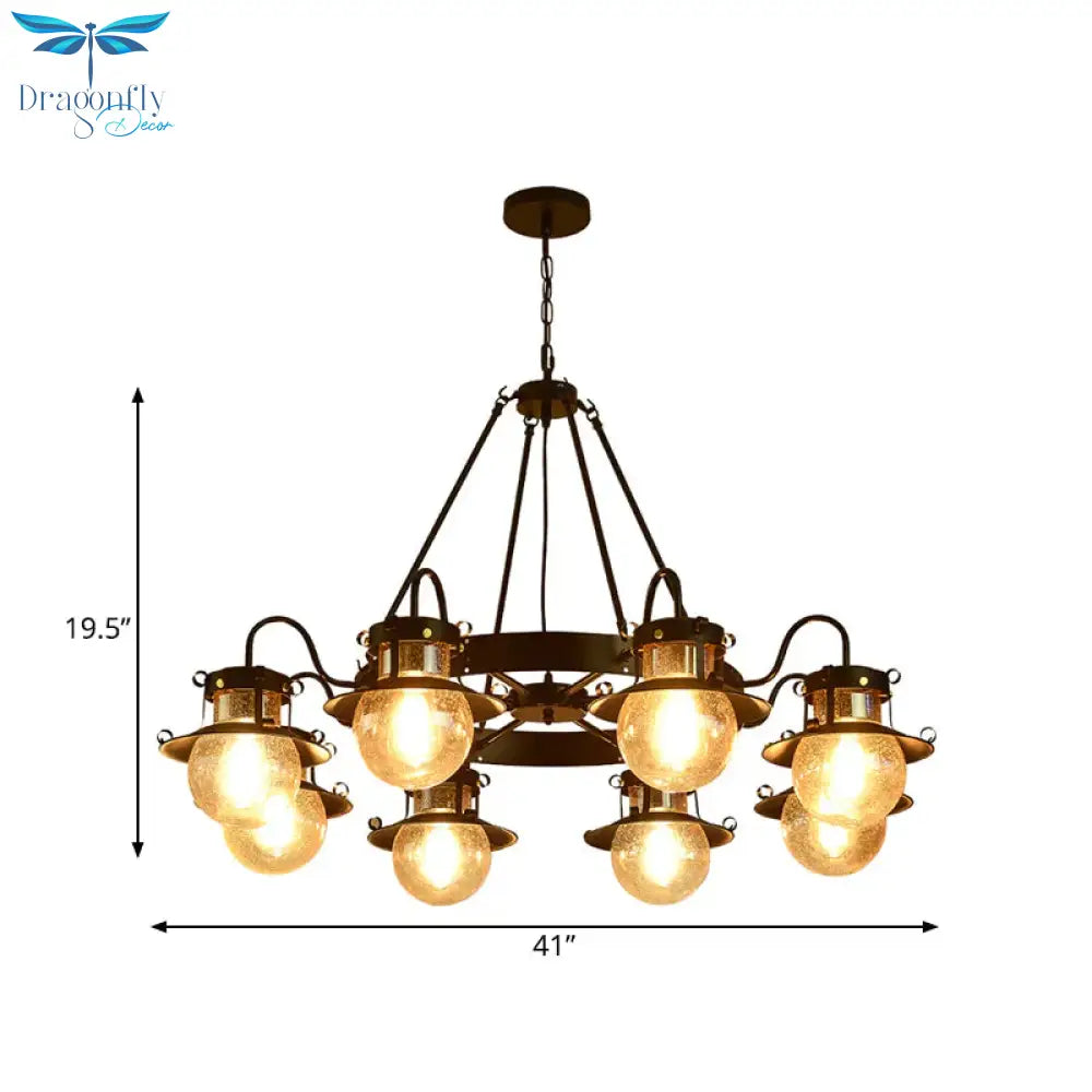 Black Wheel Chandelier Classic Metallic 3/6/8 - Head Living Room Pendant Light Fixture With Globe