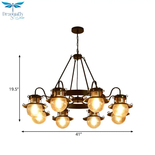 Black Wheel Chandelier Classic Metallic 3/6/8 - Head Living Room Pendant Light Fixture With Globe