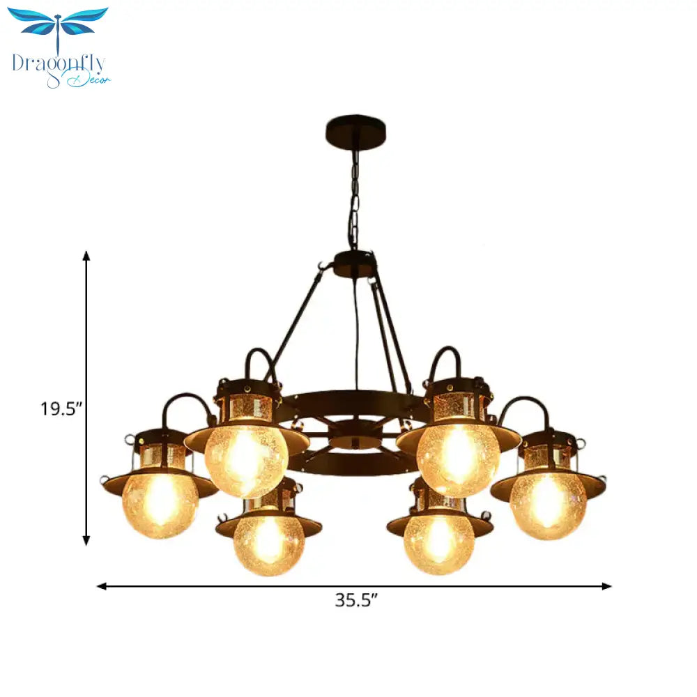 Black Wheel Chandelier Classic Metallic 3/6/8 - Head Living Room Pendant Light Fixture With Globe
