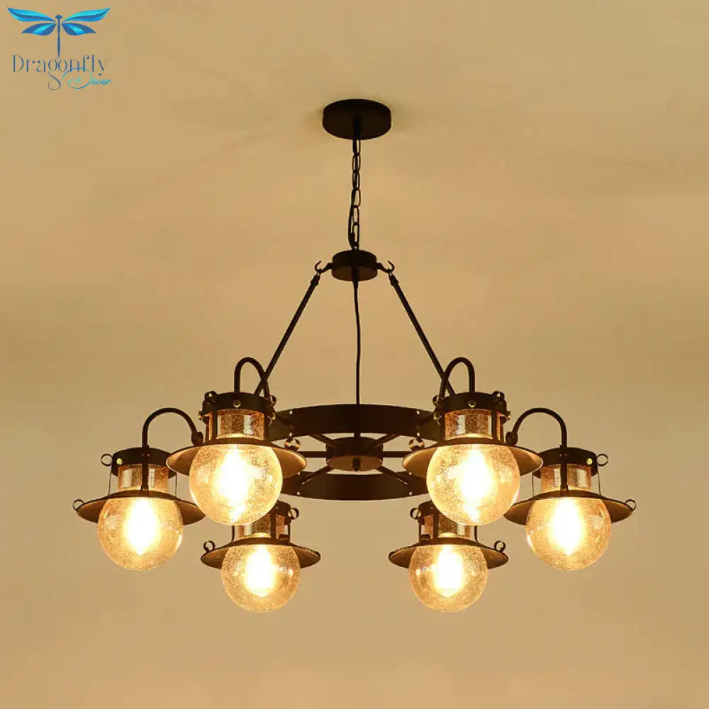 Black Wheel Chandelier Classic Metallic 3/6/8 - Head Living Room Pendant Light Fixture With Globe