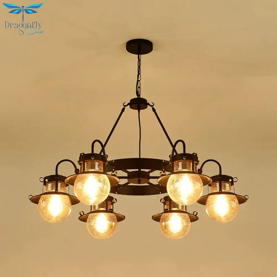 Black Wheel Chandelier Classic Metallic 3/6/8 - Head Living Room Pendant Light Fixture With Globe