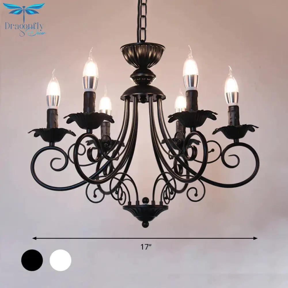 Black/White Finish Starburst Ceiling Chandelier Traditional Metal 3/6/8 Heads Living Room Pendant