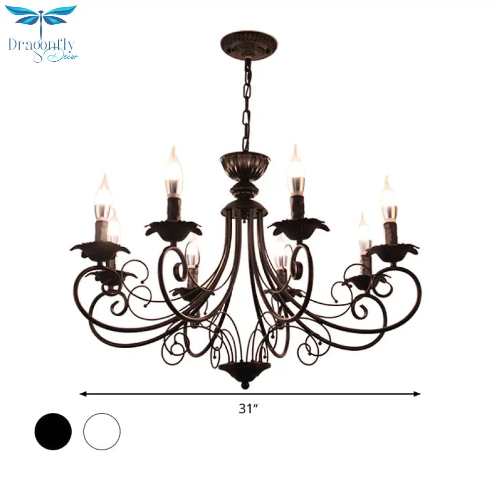 Black/White Finish Starburst Ceiling Chandelier Traditional Metal 3/6/8 Heads Living Room Pendant