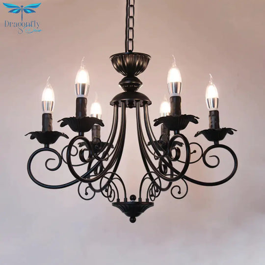 Black/White Finish Starburst Ceiling Chandelier Traditional Metal 3/6/8 Heads Living Room Pendant