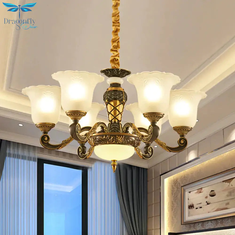 Blossom Frosted Glass Pendant Chandelier Vintage Style 6/8 Bulbs Guest Room Suspended Lighting