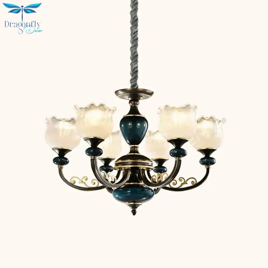 Blossom Living Room Pendulum Light Classic Clear Ribbed Glass 3/6 Lights Black And Blue Chandelier