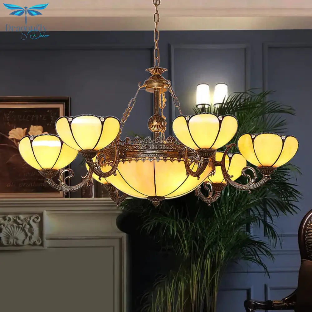 Blossom Yellow Glass Pendant Chandelier Baroque 8 Lights Black Drop Lamp For Bedroom