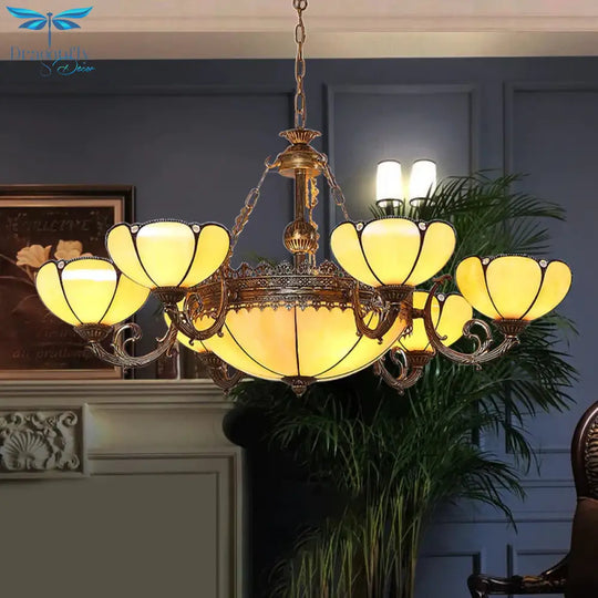 Blossom Yellow Glass Pendant Chandelier Baroque 8 Lights Black Drop Lamp For Bedroom