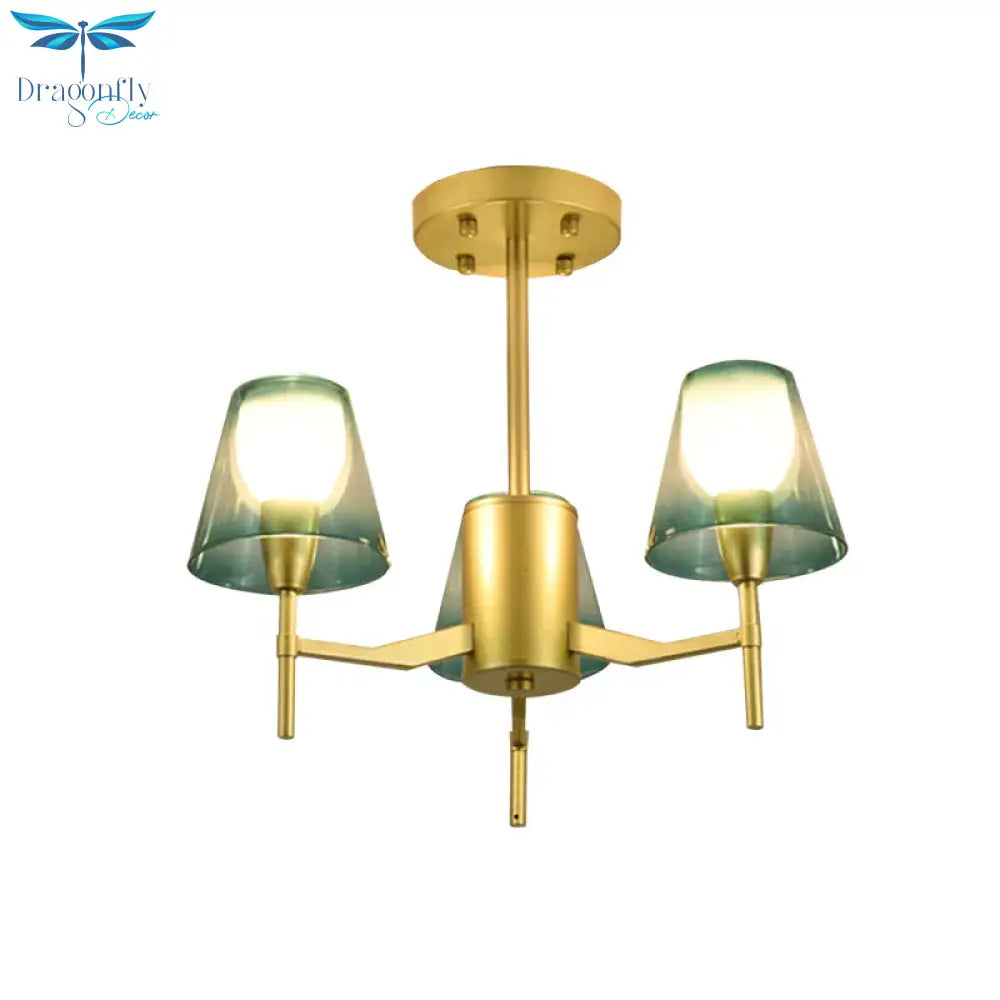 Blue 3 Lights Pendant Chandelier Traditional Metal Tapered Hanging Light For Living Room