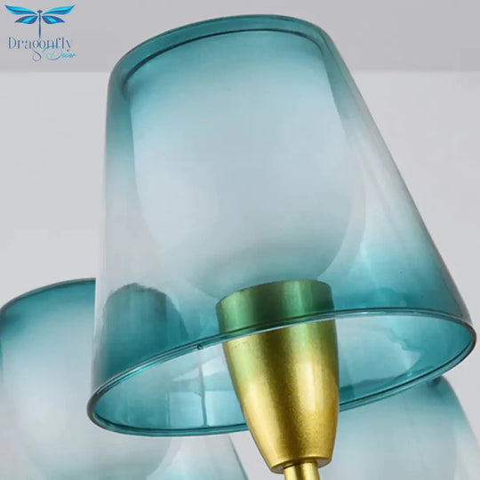 Blue 3 Lights Pendant Chandelier Traditional Metal Tapered Hanging Light For Living Room