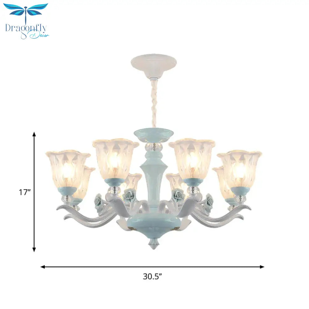 Blue 6/8 Lights Hanging Light Kit Rustic Metal Starburst Chandelier With Glass Shade