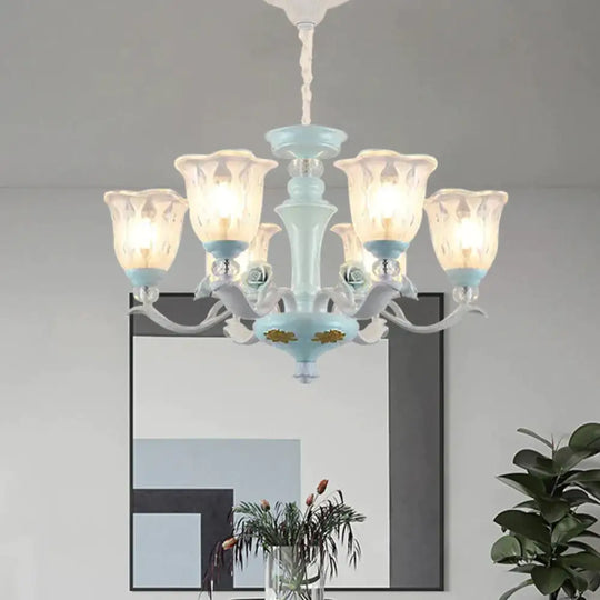 Blue 6/8 Lights Hanging Light Kit Rustic Metal Starburst Chandelier With Glass Shade 6 /