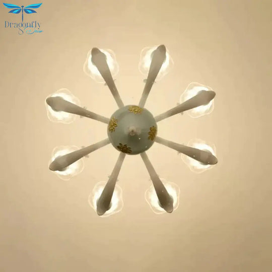 Blue 6/8 Lights Hanging Light Kit Rustic Metal Starburst Chandelier With Glass Shade