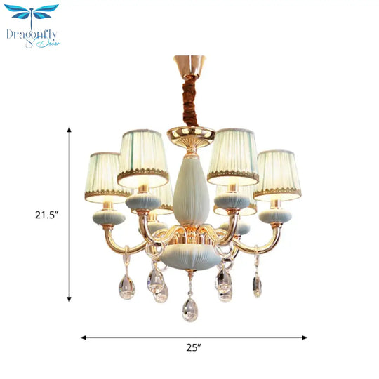 Blue Barrel Ceiling Light Traditionalist Fabric 6 - Bulb Bedroom Hanging Chandelier With Crystal