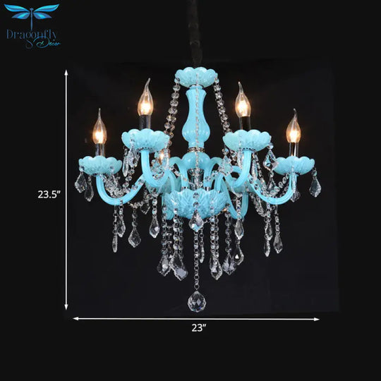 Blue Candle - Style Curved Arm Chandelier Clear Crystal Strands Ceiling Light