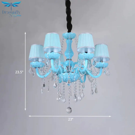 Blue Candle - Style Curved Arm Chandelier Clear Crystal Strands Ceiling Light