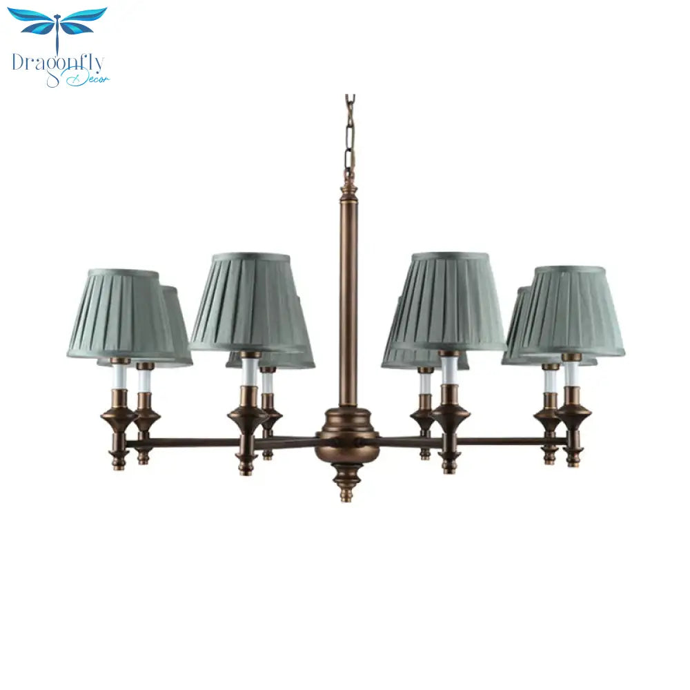 Blue Cone Pleated Shade Chandelier Light Fixture Nordic Fabric 6/8 Lights Living Room Hanging
